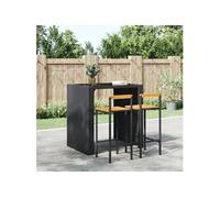 Tabourets de bar lot de 2 noir résine tressée et bois d'acacia362606