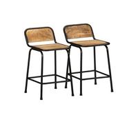 vidaXL Tabourets de Bar Lot de 2 pcs Bois Massif manguier Brut, Chaise, Chaise de Bar de Cuisine, Chaise de bistrot, Chaise de Bar de Petit-déjeuner