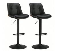 Tabourets De Bar, Lot De 2, Siège Pivotant À Hauteur Réglable, Matelassé, Avec Dossier Et Repose-Pieds, Noir D'encre Noir