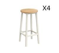 Tabouret de Bar - VASAGLE - Lot de 4 - Beige Chêne - Blanc - Siège Haut - Cadre en Métal
