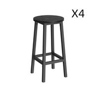 Tabourets De Bar Lot De 4 Rond Avec Repose-Pieds Effet Bois Noir Noir