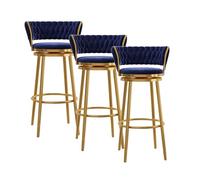Tabourets de bar modernes à hauteur de comptoir for cuisine, chaises de bar pivotantes à 360° de 75 cm avec base chromée en métal doré for salle à manger, tabourets de comptoir rembourrés, 1 pièce(Blu