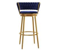 Tabourets de bar modernes à hauteur de comptoir for cuisine, chaises de bar pivotantes à 360° de 75 cm avec base chromée en métal doré for salle à manger, tabourets de comptoir rembourrés, 1 pièce(Blu