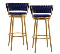 Tabourets de bar modernes à hauteur de comptoir for cuisine, chaises de bar pivotantes à 360° de 75 cm avec base chromée en métal doré for salle à manger, tabourets de comptoir rembourrés, 1 pièce(Blu