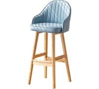 Tabourets de Bar Modernes Cadre Bois Similicuir 150kg | Tabouret haut rembourré, repose-pieds, for îlot de cuisine, bar, comptoir(Light blue,64cm)
