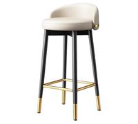 Tabourets De Bar Modernes Chaise Haute Cuisine en Cuir Chaise De Bar Rembourrée avec Petit Dossier, Coussin Épais, Pieds en Métal pour Restaurant, Caisse(Beige,65cm)