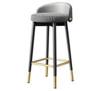 Tabourets De Bar Modernes Chaise Haute Cuisine en Cuir Chaise De Bar Rembourrée avec Petit Dossier, Coussin Épais, Pieds en Métal pour Restaurant, Caisse(Gray B,75cm)