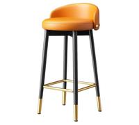 Tabourets De Bar Modernes Chaise Haute Cuisine en Cuir Chaise De Bar Rembourrée avec Petit Dossier, Coussin Épais, Pieds en Métal pour Restaurant, Caisse(Orange A,75cm)