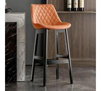 Tabourets de Bar Modernes du Milieu du siècle à Hauteur de comptoir avec Pieds en Bois Massif, chaises insulaires 60/70 cm avec Dossier Enveloppant, Tissu Confortable en Simili Cuir