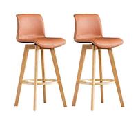 Tabourets de Bar Modernes pivotants de Style Vintage avec Dossier et Repose-Pieds, Lot de 2, en Similicuir avec Pieds en Bois Massif, Marron Clair, 61 cm.