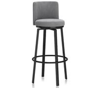 Tabourets de Bar pivotants à 360 ° avec Dossier, Cadre de Repose-Pieds en métal, Tabouret Haut en Velours, chaises d'îlot de Cuisine Modernes for la Maison, 1 pièce(Grey Black Frame,65cm)