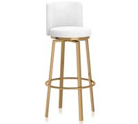 Tabourets de Bar pivotants à 360 ° avec Dossier, Cadre de Repose-Pieds en métal, Tabouret Haut en Velours, chaises d'îlot de Cuisine Modernes for la Maison, 1 pièce(White Gold Frame,75cm)