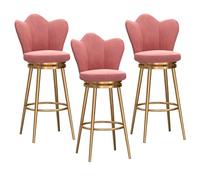 Tabourets de Bar pivotants à 360 ° Velvets avec Dos, Jambes en métal doré Repose-Pieds - tabourets de Bar pour compteurs Ensemble de 1/2/3/4, Rose (Hauteur de 3 pcs 65 cm)