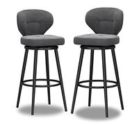 Tabourets de Bar pivotants à Hauteur de comptoir, tabourets de Bar rempli en Velours Ensemble de 2, Base en métal Noir, Hauteur du siè de 75 cm, Noir (Gris 65 cm)