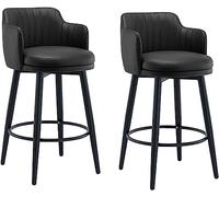 Tabourets De Bar Pivotants Chaise De Bar Ensemble De 2 avec Arrière, îlot De Cuisine, Tabourets De Bar, Hauteur De Comptoir avec Accoudoirs, Cuir Nappa, Pieds en Métal Noir, Black, 65cm