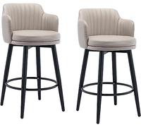 Tabourets De Bar Pivotants Chaise De Bar Ensemble De 2 avec Arrière, îlot De Cuisine, Tabourets De Bar, Hauteur De Comptoir avec Accoudoirs, Cuir Nappa, Pieds en Métal Noir, Khaki, 65cm