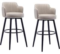 Tabourets De Bar Pivotants Chaise De Bar Ensemble De 2 avec Arrière, îlot De Cuisine, Tabourets De Bar, Hauteur De Comptoir avec Accoudoirs, Cuir Nappa, Pieds en Métal Noir, Khaki, 75cm