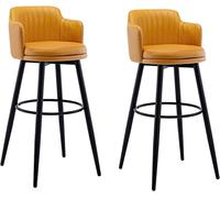 Tabourets De Bar Pivotants Chaise De Bar Ensemble De 2 avec Arrière, îlot De Cuisine, Tabourets De Bar, Hauteur De Comptoir avec Accoudoirs, Cuir Nappa, Pieds en Métal Noir, Orange, 80cm