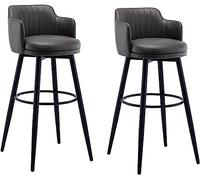 Tabourets De Bar Pivotants Chaise De Bar Ensemble De 2 avec Arrière, îlot De Cuisine, Tabourets De Bar, Hauteur De Comptoir avec Accoudoirs, Cuir Nappa, Pieds en Métal Noir, Grey, 80cm