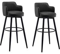 Tabourets De Bar Pivotants Chaise De Bar Ensemble De 2 avec Arrière, îlot De Cuisine, Tabourets De Bar, Hauteur De Comptoir avec Accoudoirs, Cuir Nappa, Pieds en Métal Noir, Black, 80cm