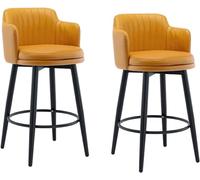 Tabourets De Bar Pivotants Chaise De Bar Ensemble De 2 avec Arrière, îlot De Cuisine, Tabourets De Bar, Hauteur De Comptoir avec Accoudoirs, Cuir Nappa, Pieds en Métal Noir, Orange, 65cm