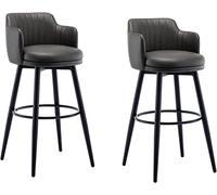 Tabourets De Bar Pivotants Chaise De Bar Ensemble De 2 avec Arrière, îlot De Cuisine, Tabourets De Bar, Hauteur De Comptoir avec Accoudoirs, Cuir Nappa, Pieds en Métal Noir, Grey, 75cm
