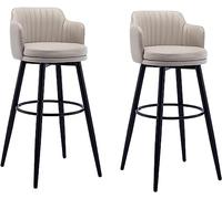 Tabourets De Bar Pivotants Chaise De Bar Ensemble De 2 avec Arrière, îlot De Cuisine, Tabourets De Bar, Hauteur De Comptoir avec Accoudoirs, Cuir Nappa, Pieds en Métal Noir, Khaki, 80cm