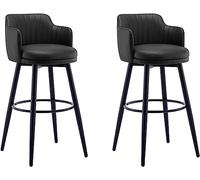 Tabourets De Bar Pivotants Chaise De Bar Ensemble De 2 avec Arrière, îlot De Cuisine, Tabourets De Bar, Hauteur De Comptoir avec Accoudoirs, Cuir Nappa, Pieds en Métal Noir, Black, 75cm