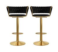 Tabourets de Bar pivotants Ensemble de 1 - chaises de comptoir réglables avec Repose-Pieds - Velvet Barstols pour Cuisine, Salle à Manger - Hauteur réglable 65-80 cm (Noir 2 pc)
