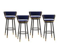 Tabourets de Bar pivotants Ensembles de 4, tabourets de Bar à Hauteur de comptoir avec arrière Repose-Pieds tissés, Tabouret de Bar rembourré en Velours pour Cuisine, café, pub (Blue 65 cm)