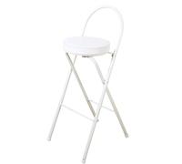 Tabourets de bar portables ronds pliants avec dossier - 2 tabourets hauts rembourrés blancs pour cuisine, petit déjeuner, siège adulte, hauteur d'assise 60 cm