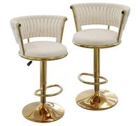 Tabourets de bar reglables en hauteur 59-80 cm - VIVOLILV - Lot de 2 Bar avec Dossier Tissé et Repose-Pieds - Velours - Or