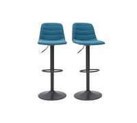 Miliboo - Tabourets de bar réglables pivotants 360° en tissu et métal bleu canard (lot de 2) SAURY
