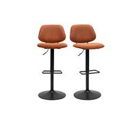 Tabourets de bar relevables design en tissu effet velours texturé terre brûlée et métal noir BARNET (lot de 2)