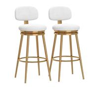 Tabourets de bar rembourrés Lot de 1/2/3/4, tabourets de bar pivotants en velours avec repose-pieds arrière, pieds en métal doré, chaises for îlot de cuisine, salle à manger, blanc(2PCS,Height 65cm)