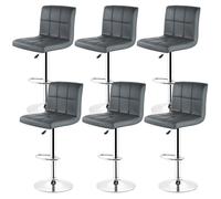 Tabourets de bar - Soarroc - Simili gris - Lot de 6 - L 43 x P 43 cm - Réglable en hauteur