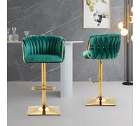 Tabourets de bar style art déco avec dossier et repose-pieds, chaise haute hauteur d'assise réglable pivotant 360°, Vert