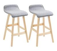 HOMCOM Tabourets de Bar Style scandinave - Lot de 2 tabourets de Bar avec Repose-Pieds - Bois de Sapin Tissu Polyester Aspect Lin Gris