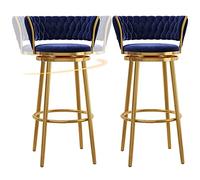 Tabourets de Bar, tabourets de Bar à Hauteur de comptoir avec Dos, ° chaises de Bar pivotantes avec Jambes en métal Repose-Pied, Parfaite pour la Cuisine, l'île, Le pub Le bistrot (Blue-2P, 75