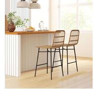 Tabourets de bar TECTAKE 2 pièces avec dossier et assise en rotin marron pour cuisine salle à manger
