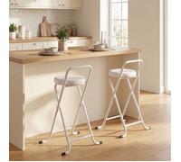Tabourets de Bar TECTAKE Lot de 2, Pliants, Assise Rembourrée, Cadre en Acier, Blanc, 63 cm H