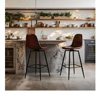 Tabourets de bar - URBAN MEUBLE - CHARLTON COUNTER PU208 - Simili cuir marron - Style vintage - Lot de 2