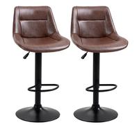 HOMCOM Tabourets de Bar Vintage Repose-Pied Lot de 2 Marron Effet Vieilli | Réglable, Pivotant, Revêtement Synthétique