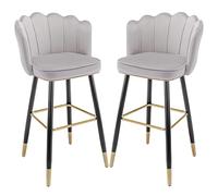 Tabourets de comptoir, tabourets de bar en velours, chaises de comptoir de cuisine Ensemble de 2 chaise de bar à petit-déjeuner arrière avec dossier, tabourets à manger pour île, maison, bistrot (gris