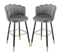Tabourets de comptoir, tabourets de bar en velours, chaises de comptoir de cuisine Ensemble de 2 chaise de bar à petit-déjeuner arrière avec dossier, tabourets à manger pour île, maison, bistrot (gris