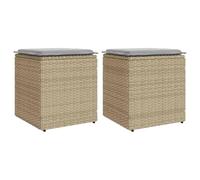 Vidaxl Tabourets De Jardin Avec Coussins Lot De 2 Beige Résine Tressée
