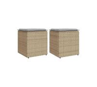 Tabourets de jardin avec coussins lot de 2 beige résine tressée, siège de jardin, sièges d'extérieur, tabouret cube, 4104042