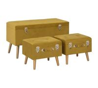 Tabourets de rangement 3 pcs Jaune moutarde Velours