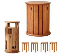 Tabourets empilables et table d'appoint en bois - Design multifonction gain de place pour salon, chambre à coucher, cuisine, style minimaliste