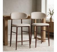 Happy Garden Lot de 2 tabourets de Bar Simon Beige avec Repose-Pieds, Rembourrage Mousse, Pieds en Acier Effet Bois foncé